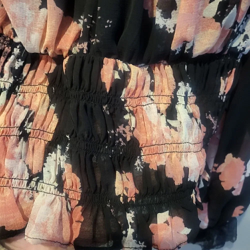 Free People Daphne Blouse Midnight Combo Small Black and Pink Floral